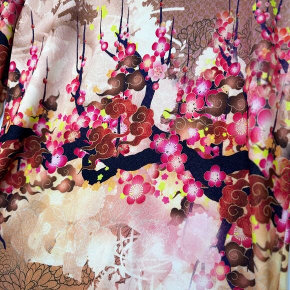 CItron Santa Monica Top Medium Pink Coral Tan Floral Blossom Art Print Stretch - Picture 8 of 13